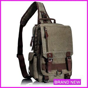 Canvas Crossbody Messenger Bag with Adjustable Strap, 9 Pockets